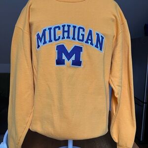 💕BOGO💕 Champion Michigan M Crewneck Sweatshirt - Yellow with Blue Applique